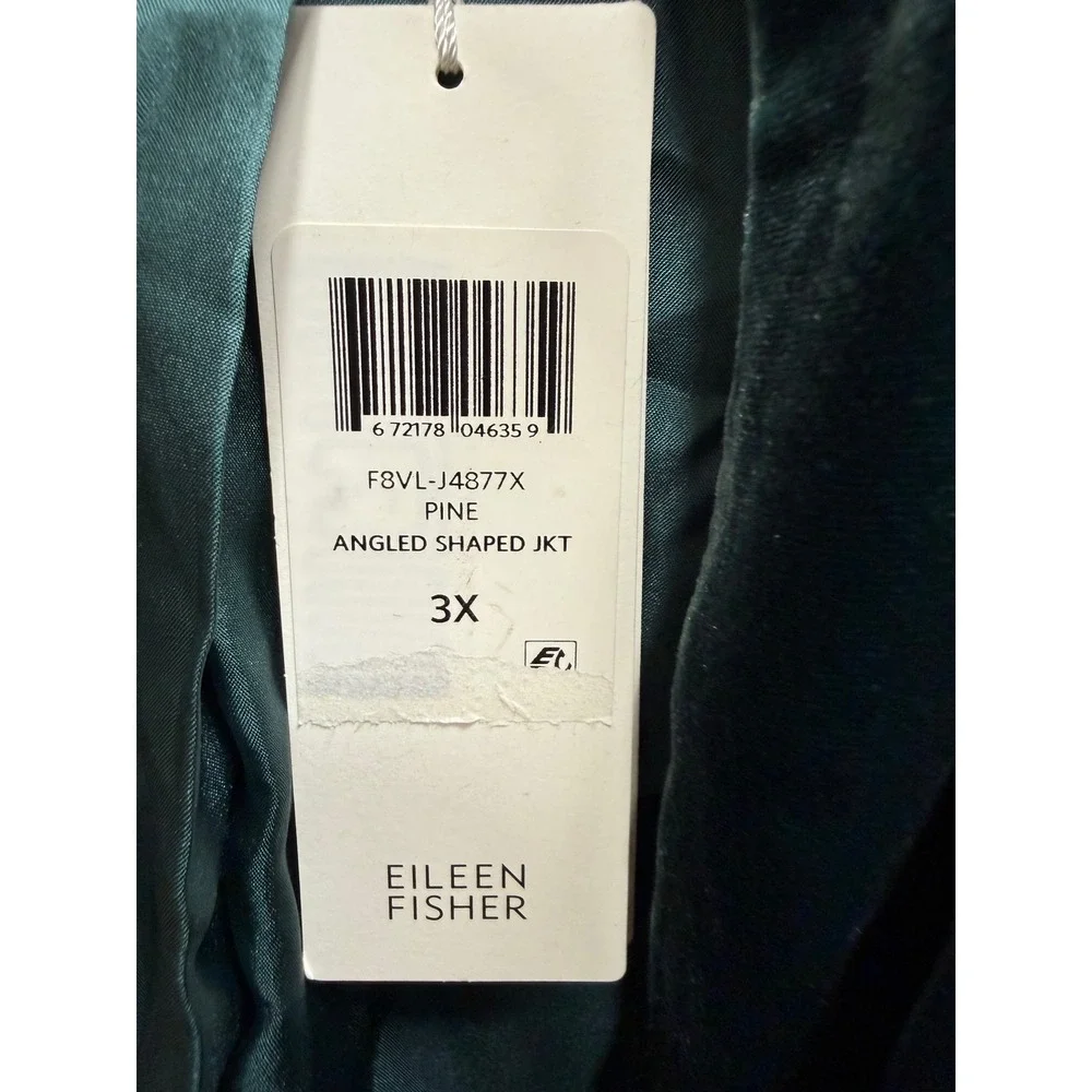 Eileen Fisher Woman's Velvet Pine Angled Shaped Jacket Open Shawl Collar 3X NWTl